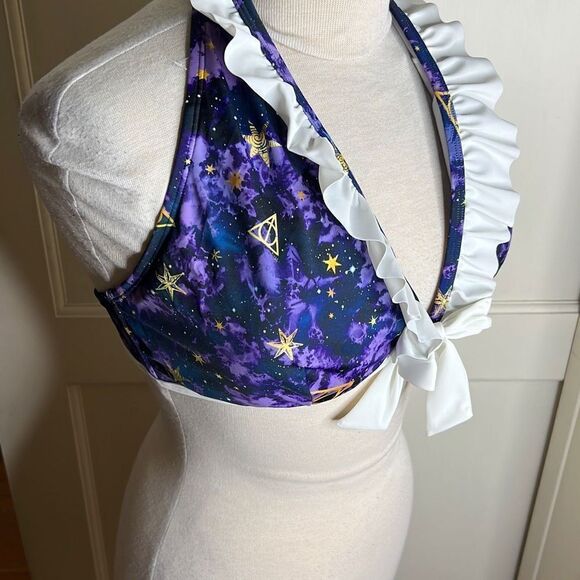 Hot Topic Galaxy Ruffled Halter Triangle Swim Top Plus Size 2 - Picture 2 of 5